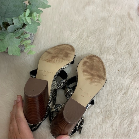 [Marc Fisher] Black Snake Animal Print Strappy Block Heel Sandals - Picture 10 of 11